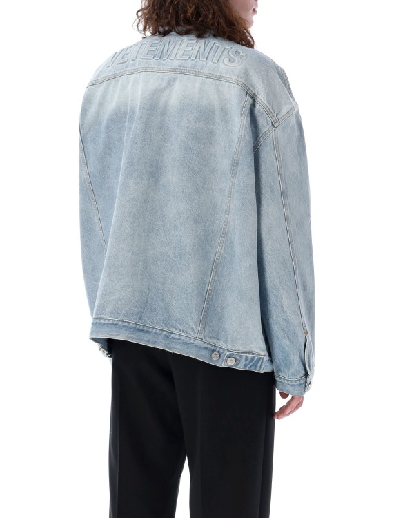 Shop Vetements Logo Denim Jacket In Blue