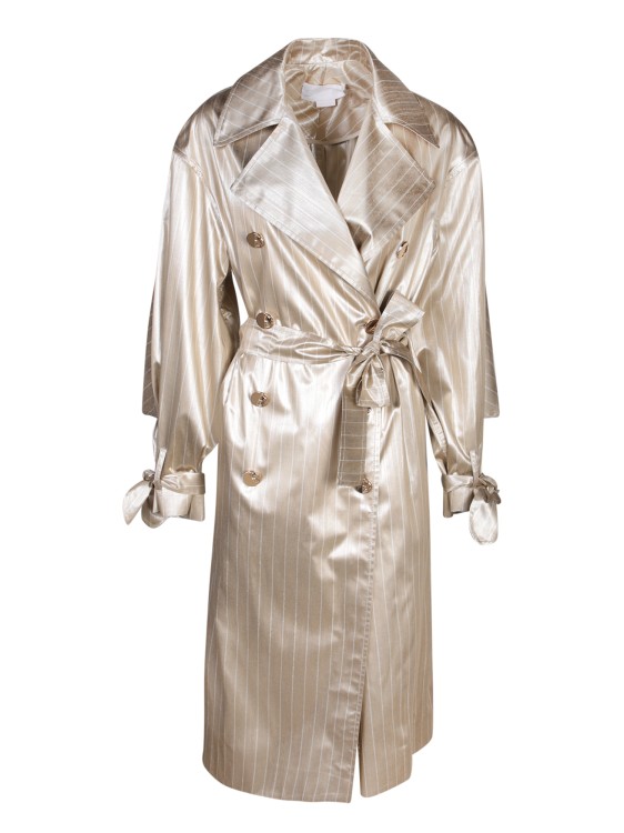 Shop Genny Satin Fabric Trench With Striped Pattern In Neutrals