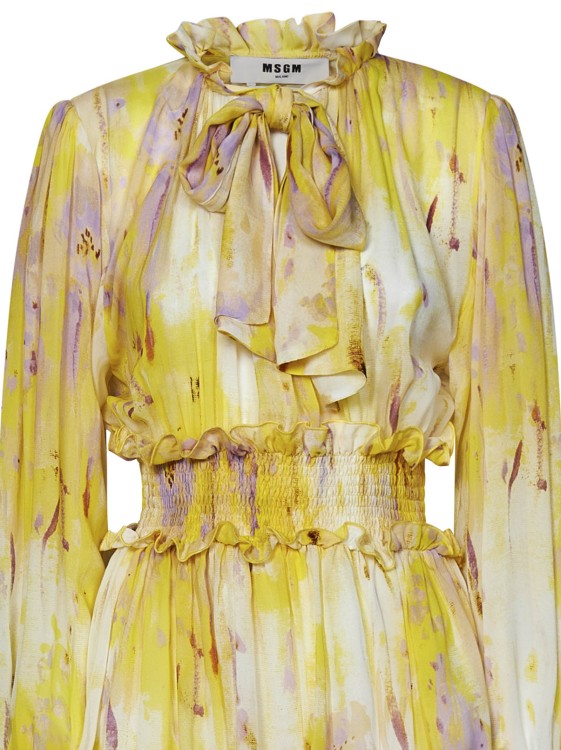 Shop Msgm Yellow Viscose Georgette Minidress In Neutrals