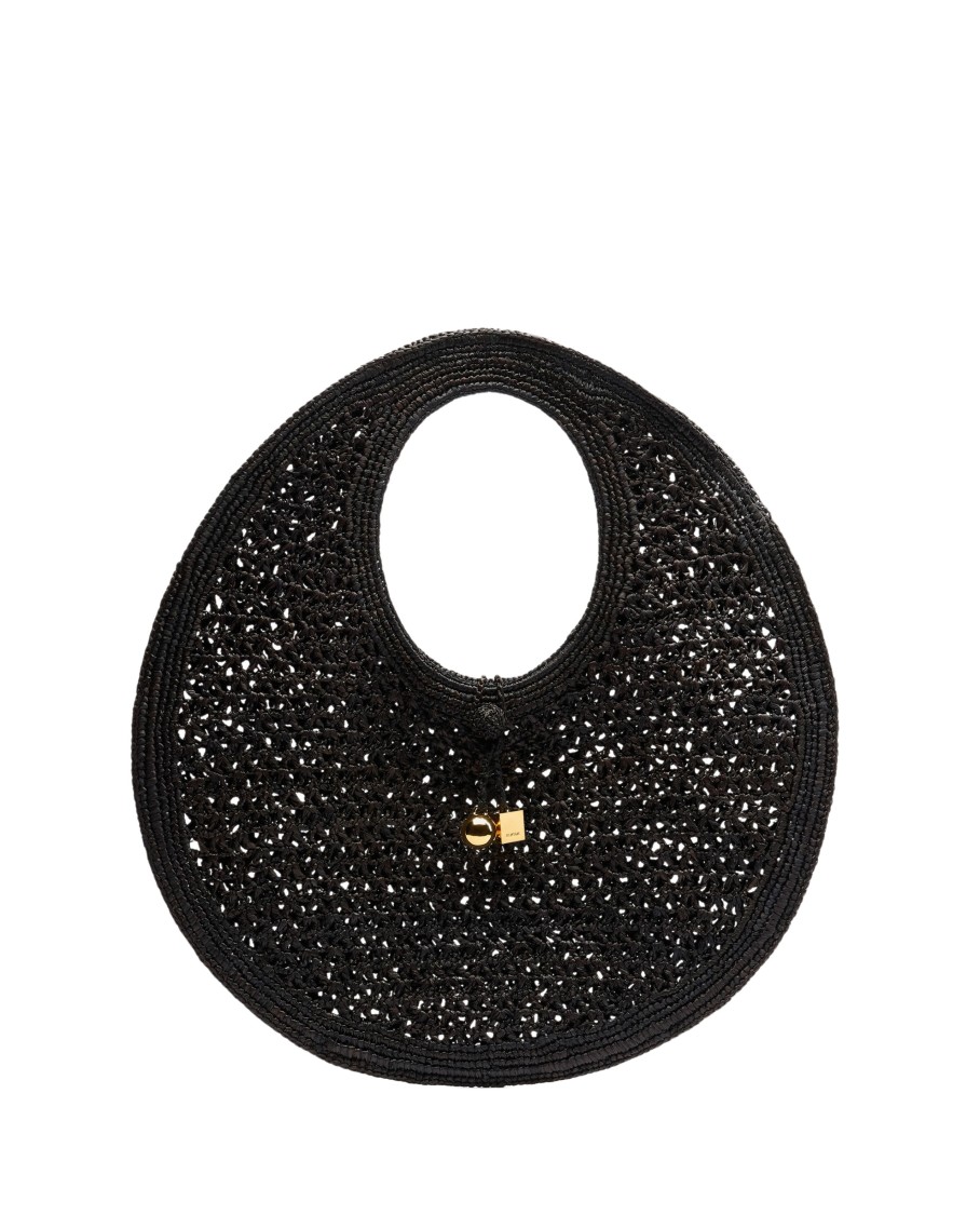 Shop Jacquemus Le Rond Spiaggia Raffia Handbag In Black