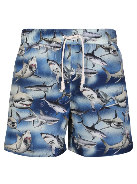 Shop Palm Angels Blue Shark Swim Shorts