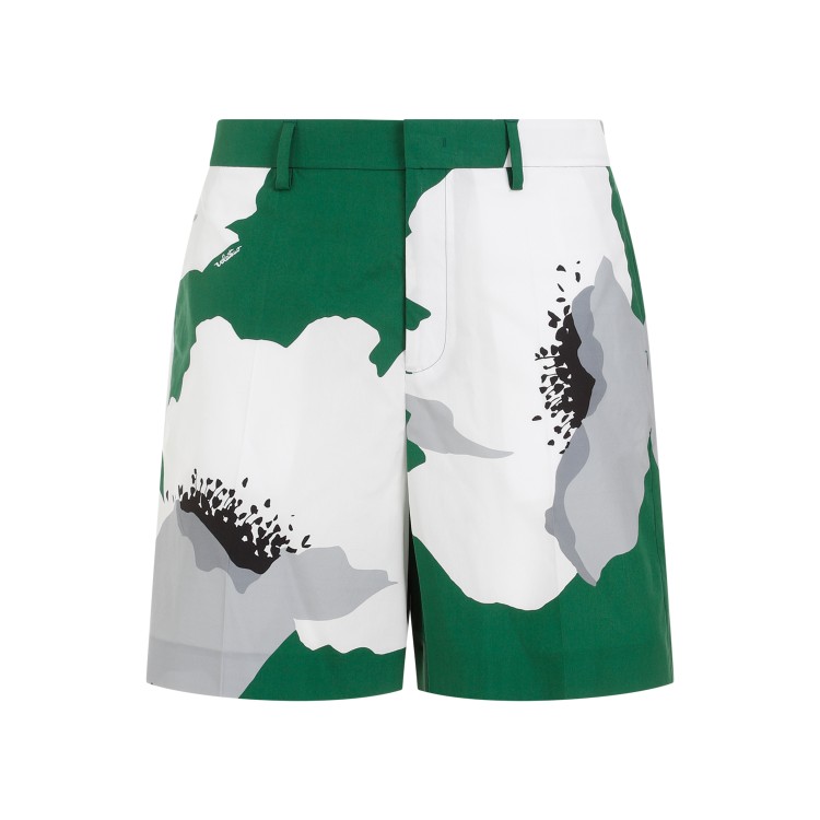 Shop Valentino Green And Gray Flowered Cotton Shorts