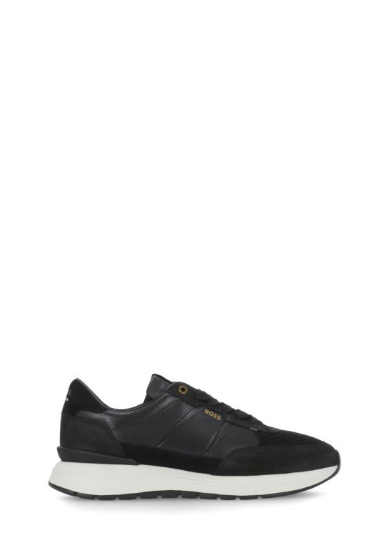 Shop Hugo Boss Black Boss Black Leather And Fabric Sneakers