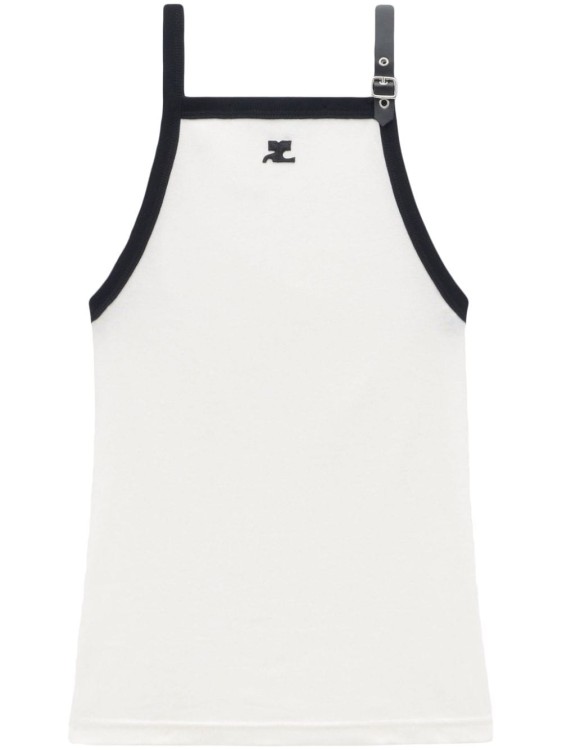 Shop Courrèges Buckle Contrast Tank Top In White