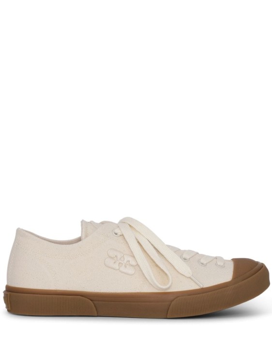 Shop Ganni Logo-embroidered Organic Cotton Sneakers In Neutrals
