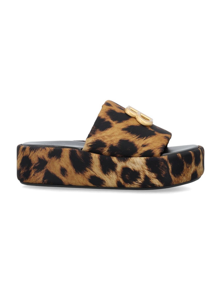 Balenciaga Rise Bb Leopard Flatform Sandals In Brown
