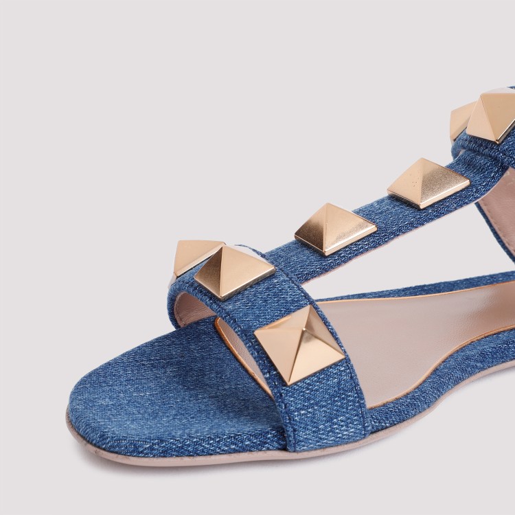 Shop Valentino Denim Cotton Sandals In Blue