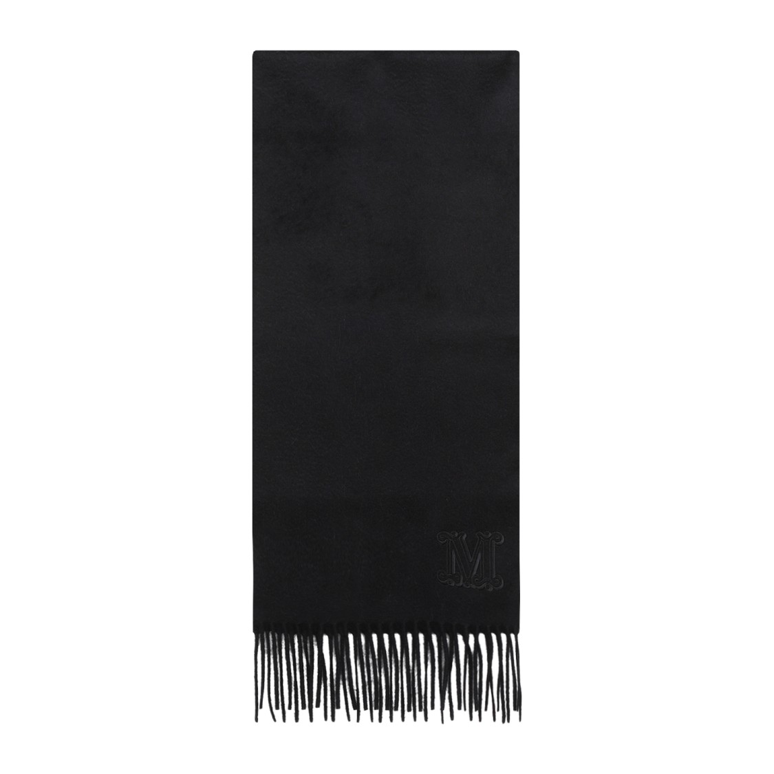 Max Mara Luxurious Cashmere Scarf With Fringed Hem And Logo Embroidery In Black