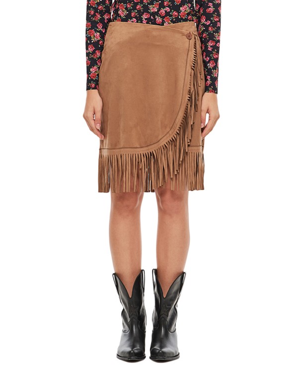 Irie Faux Suede Fringe Mini Skirt In Brown