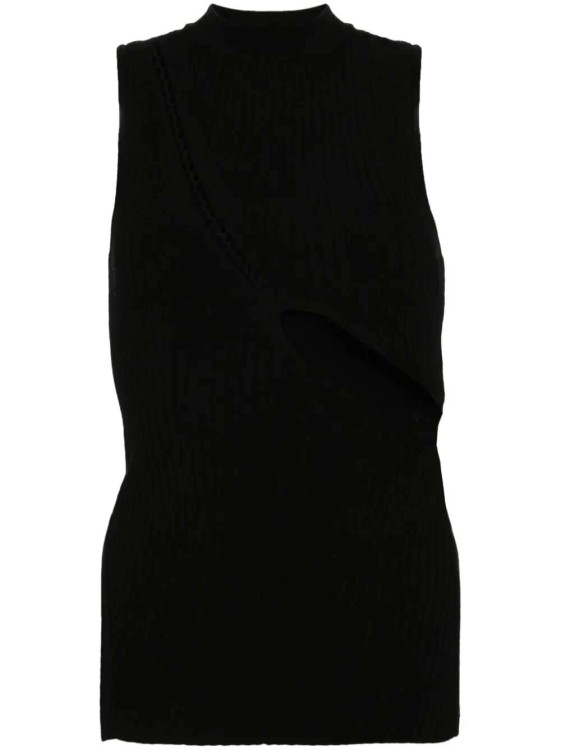 Shop Attico Cut-out Ribbed-knit Tank Top In Black
