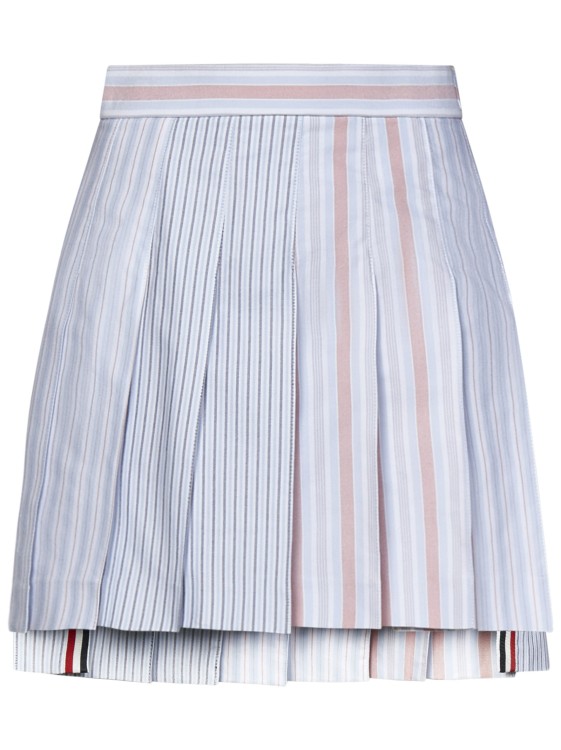 Shop Thom Browne Pleated Patchwork-style Oxford Cotton Stripes Mini Skirt In Multicolor