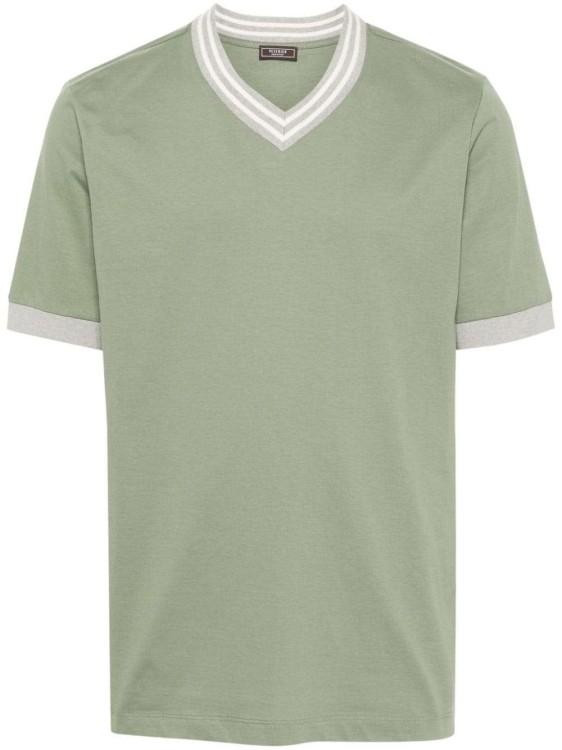 Shop Peserico Green V-neck Cotton T-shirt
