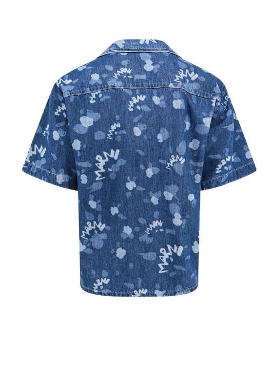 Shop Marni Denim Shirt With Dripping In Blue