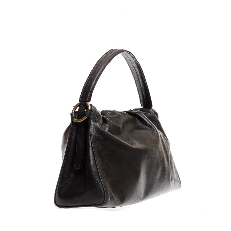Shop Orciani Puffy Media Black Leather Handbag