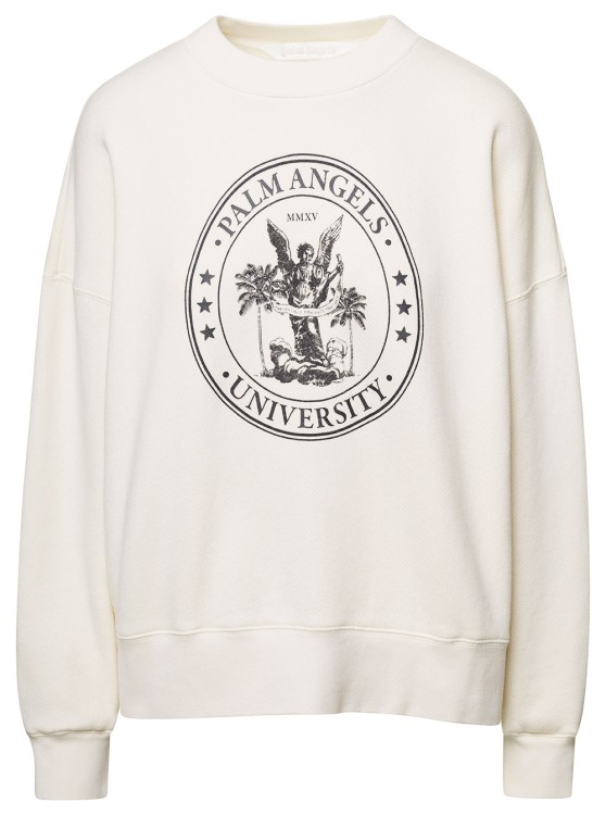 Shop Palm Angels White College Classic Crewneck Sweatshirt In Cotton In Neutrals