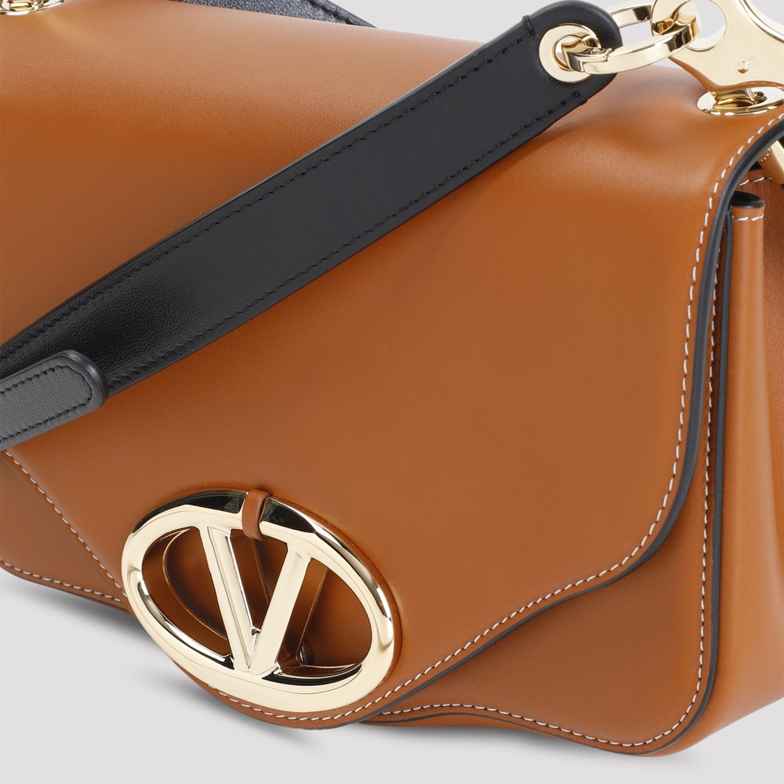Valentino Tan Brown Calf Leather Logo Small Shoulder Bag In Brown