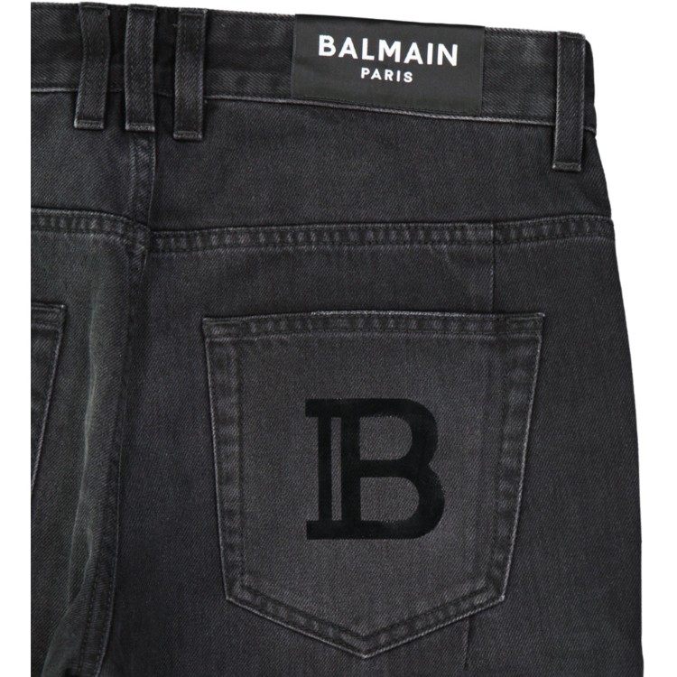 Shop Balmain Black Cotton Slim Denim Jeans