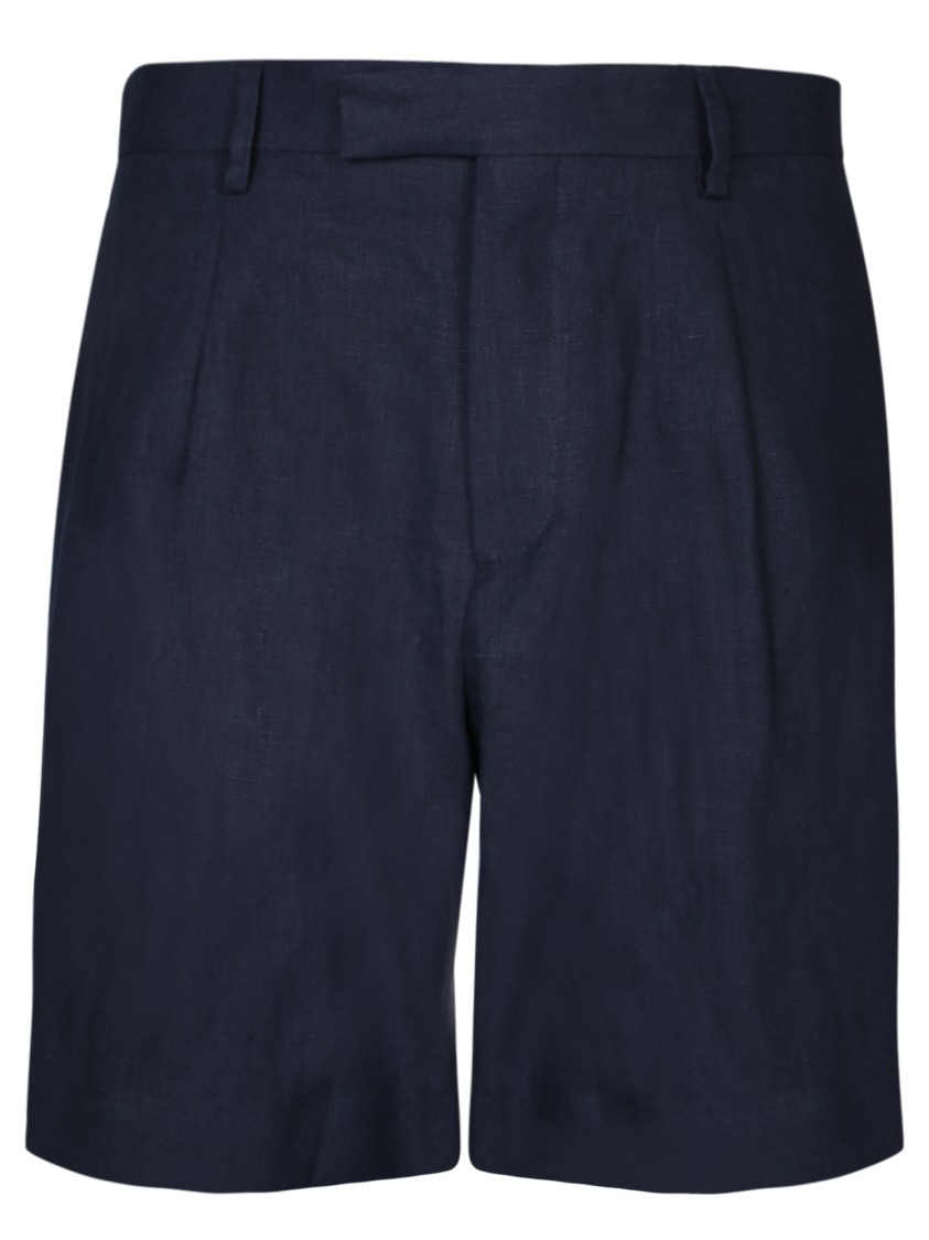 Lardini Classic Linen Bermuda Shorts With Single Pleat And Side Pockets In Black