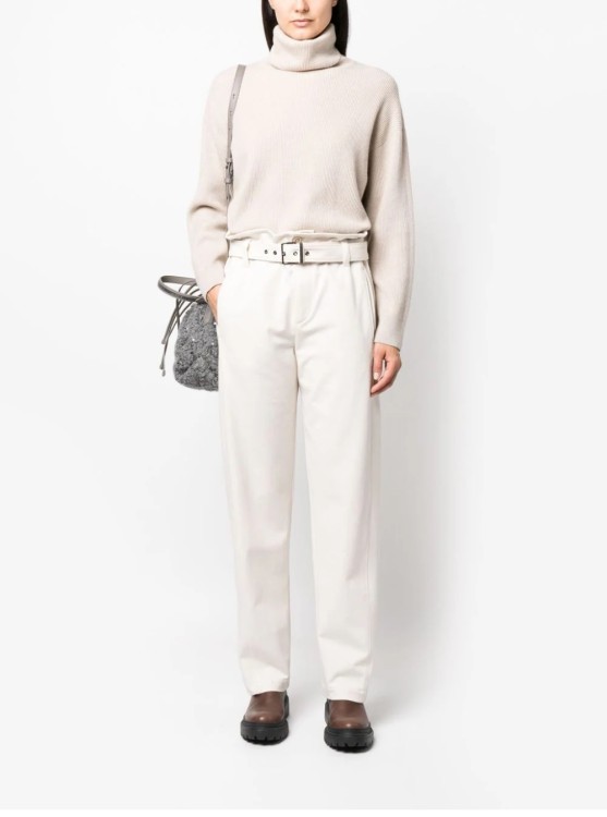 Brunello Cucinelli High-neck Knitwear In Luxurious Wool-cashmere-silk Blend In Neutral