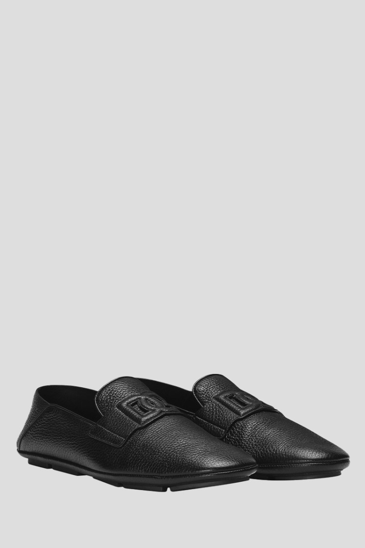 Dolce & Gabbana Leather Loafers With Round Toe And Textured Finish In Black