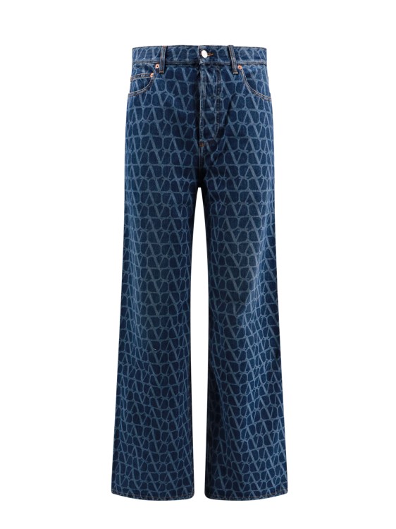 Valentino Cotton Jeans With All-over Toile Iconographe Motif In Blue