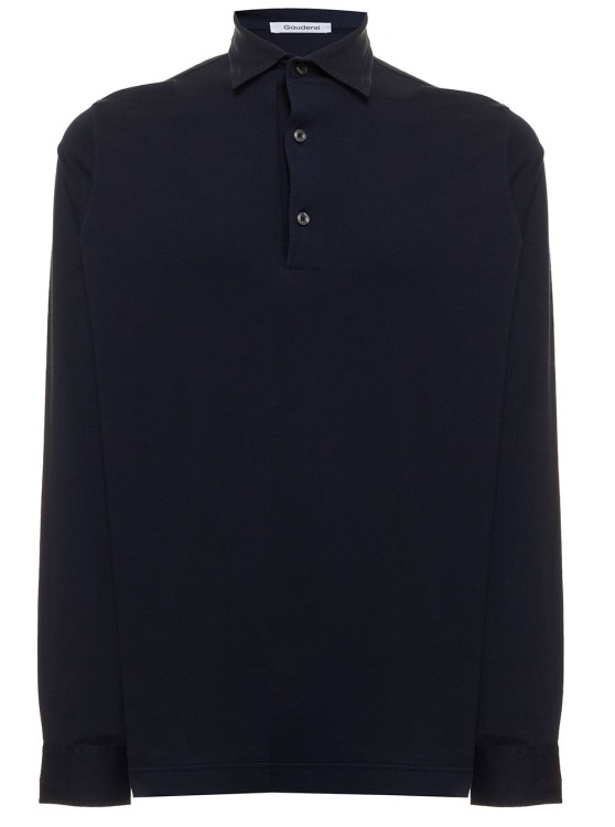 Gaudenzi Cotton Blue Long Sleeved Polo Shirt In Black