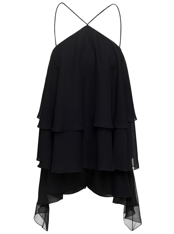 Andamane Malena Georgette Playsuit With Ruffle Detailing In Black Silk