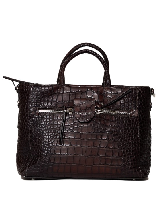 Gianni Chiarini Leather Bag With Crocodile Print In Brown