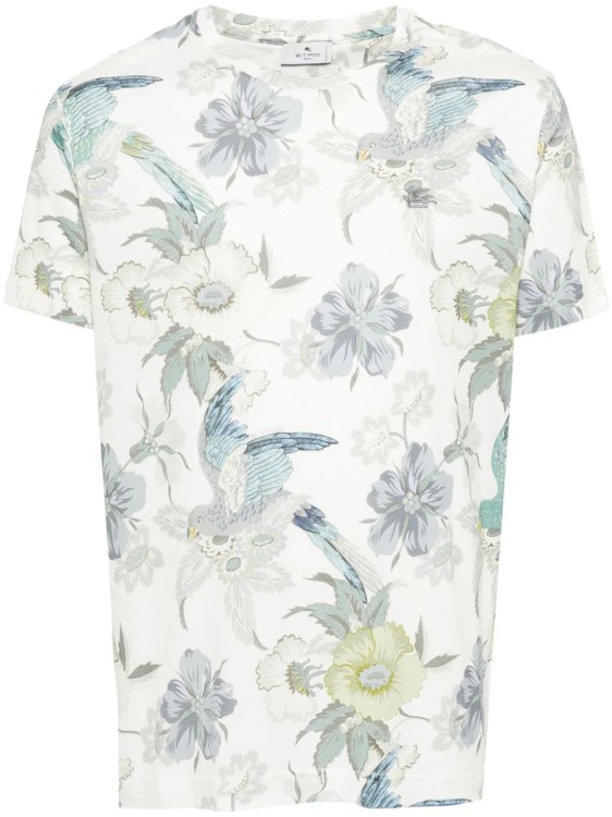 Shop Etro White Bird-flower Prints T-shirt