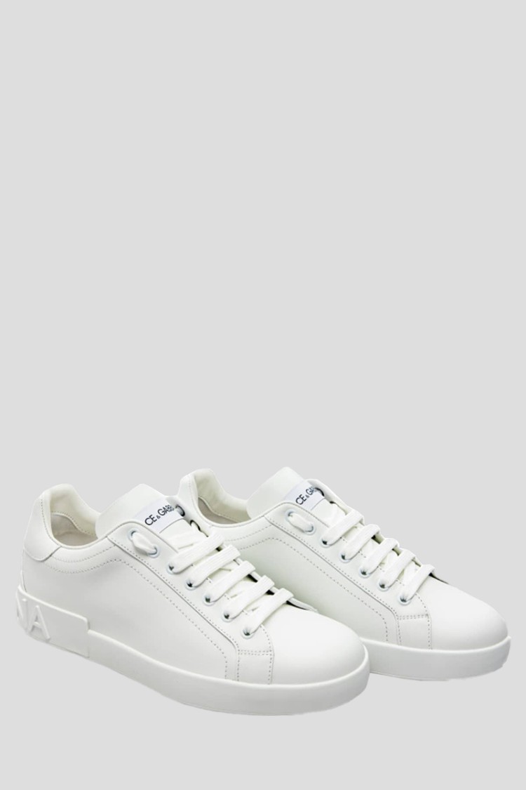 Dolce & Gabbana Leather Sneakers With Logo In White