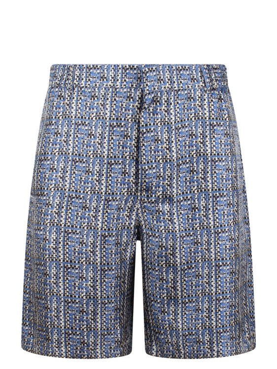 Shop Fendi Ff Silk Shorts In Blue