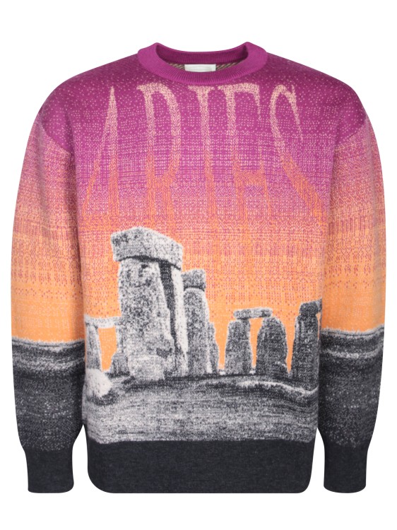 Shop Aries Sweatshirt With Henge Inlay Pattern In Multicolor