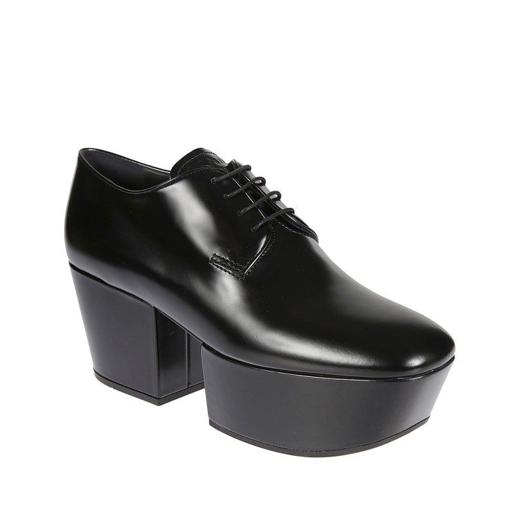 Shop Prada Leather Platform Loafers In Black