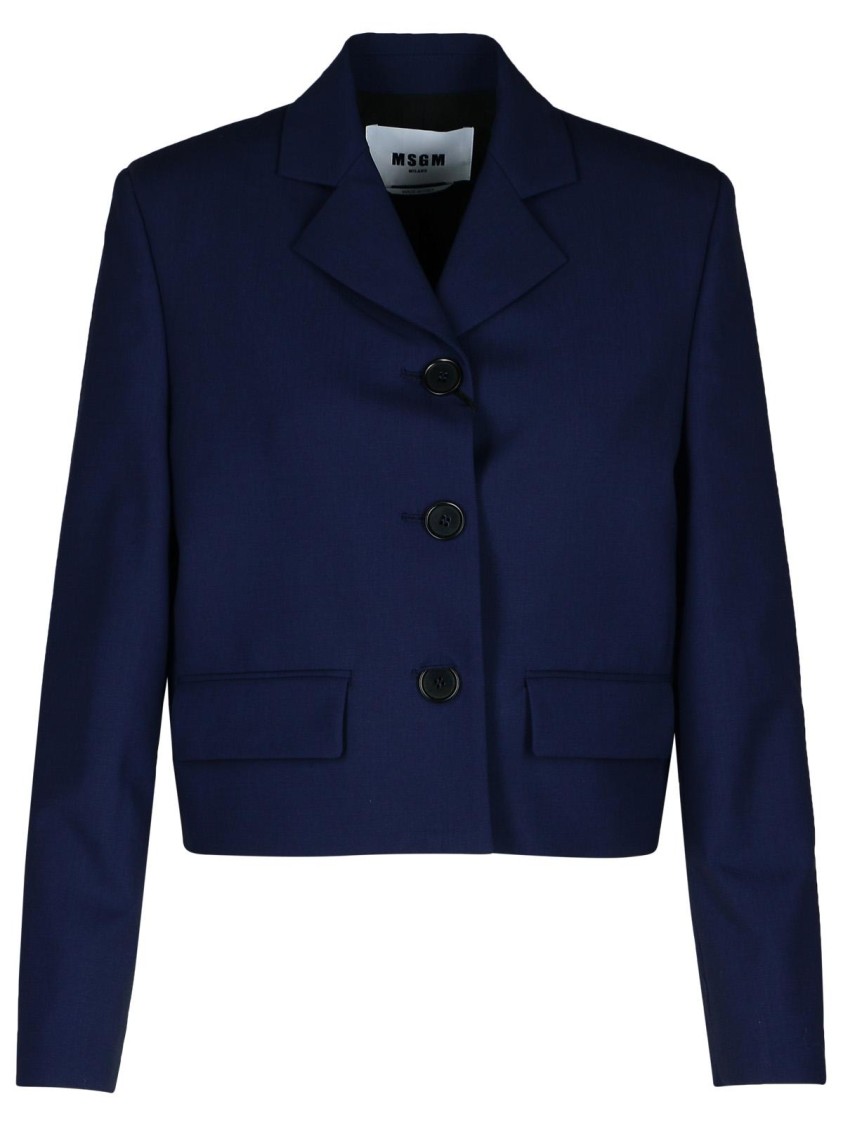 Msgm Wool Crop Blazer Buttoned Cuffs In Black
