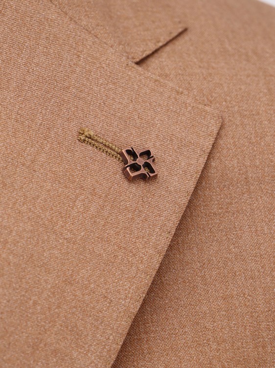 Shop Tagliatore Virgin Wool And Silk Suit With Iconic Metal Detail In Brown