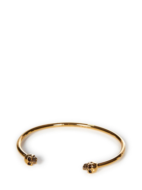 Shop Alexander Mcqueen Antique Gold-toned Brass Thin Cuff Bracelet