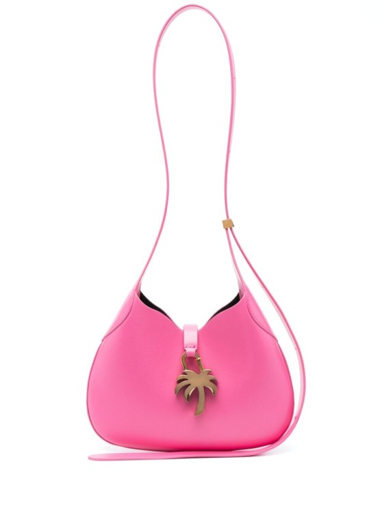 Palm Angels Pink Hobo Bag With Plam Tree Plaque Detail In Leather