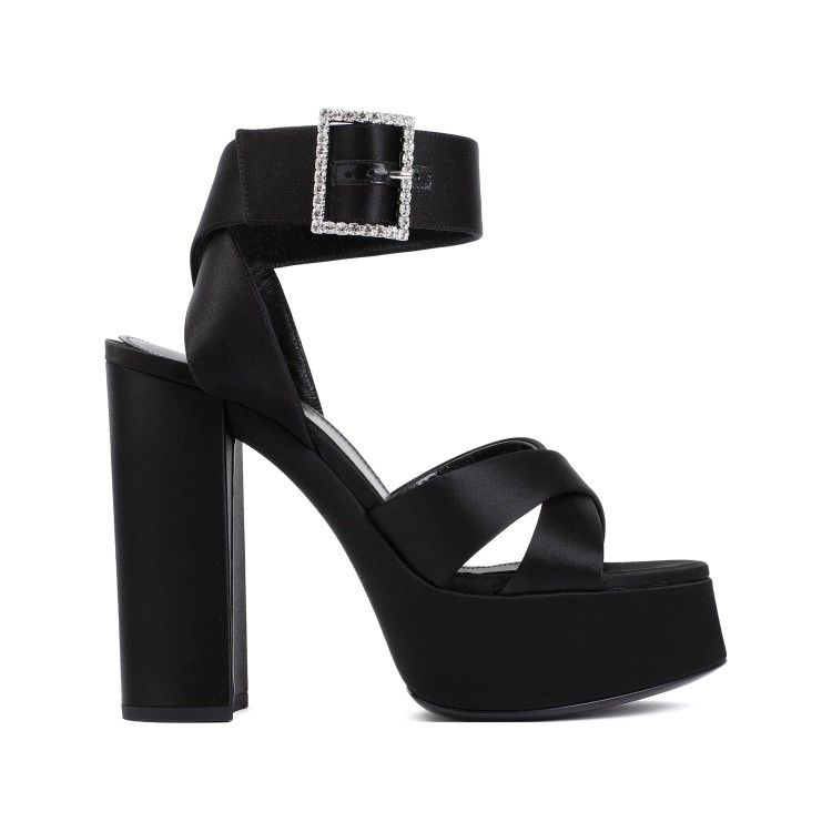Shop Saint Laurent Jota 85 Heaven Black Leather Silk Sandals