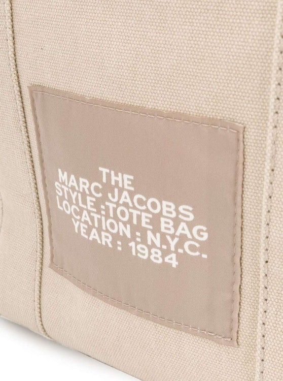 Shop Marc Jacobs The Small Tote' Beige Tote Bag With Logo Print In Cotton In Neutrals