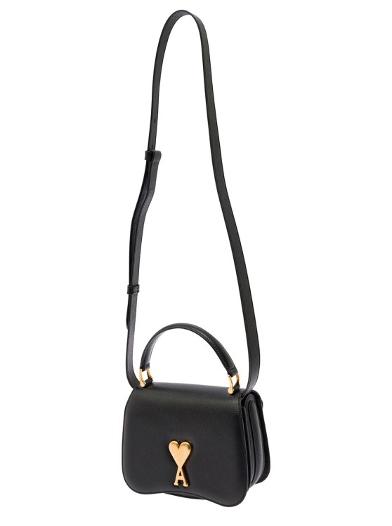Shop Ami Alexandre Mattiussi Mini Black Crossbody Bag With Logo Plaque In Hammered Leather