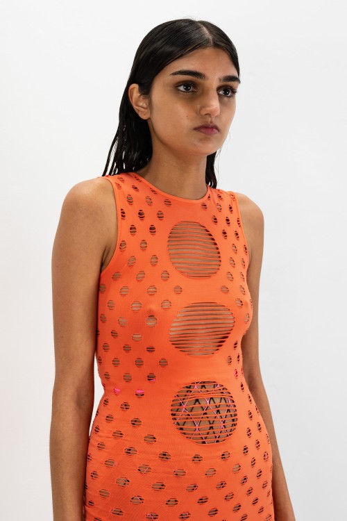 Shop Maisie Wilen Perforated Minidress In Orange