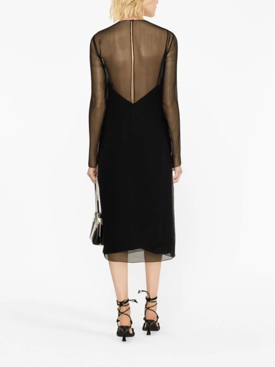 Shop Ferragamo Midi Layered Silk Black Dress