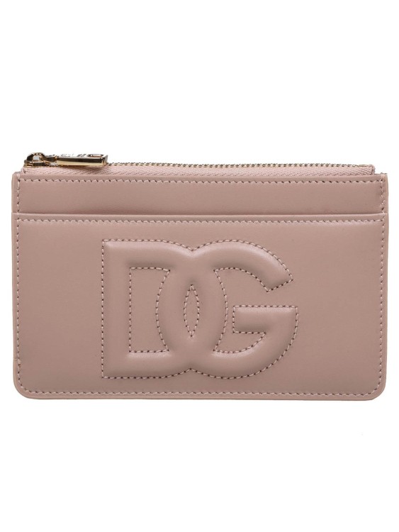 Dolce & Gabbana Powder Color Leather Card Holder In Pink