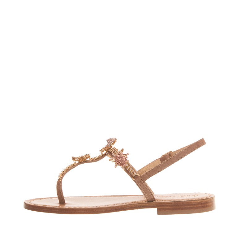 Shop Paola Fiorenza Powder Suede Sandal With Crystals And Applications In Brown