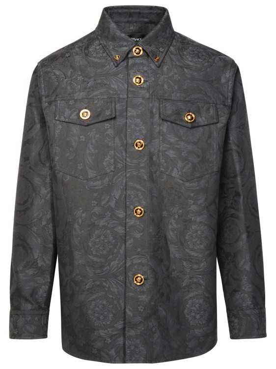 Shop Versace 'barocco' Anthracite Cotton Shirt In Grey
