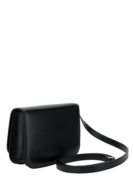 Shop Ferragamo Fiamma S' Black Shoulder Bag With Logo Detail And Oblique Flap In Leather