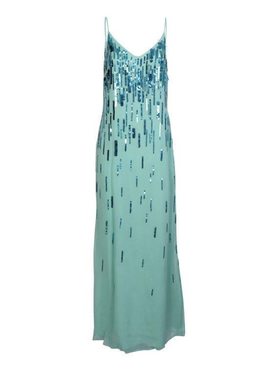 Shop Amen Embroidered Sequin Long Dress In Blue