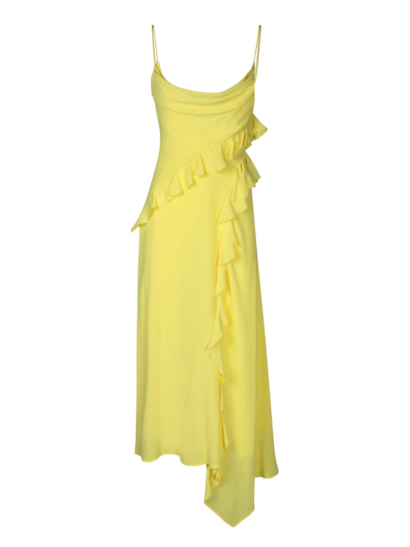Msgm Ruffles Yallow Midi Dress In Gold