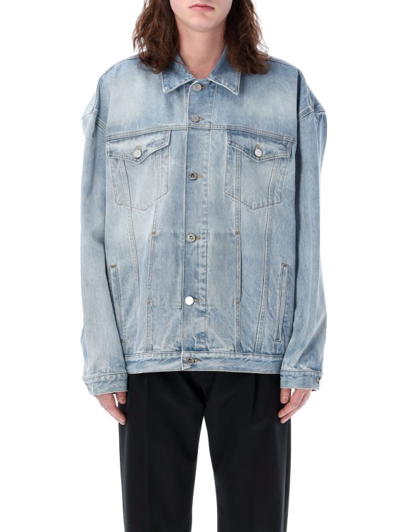 Shop Vetements Logo Denim Jacket In Blue