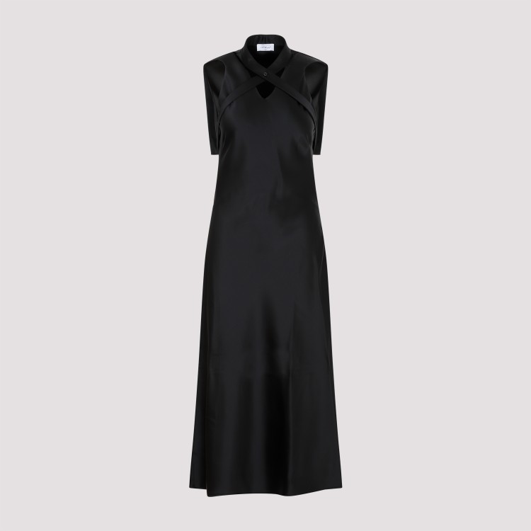 Shop Off-white Satin Buckle Black Triacetate Long Dress